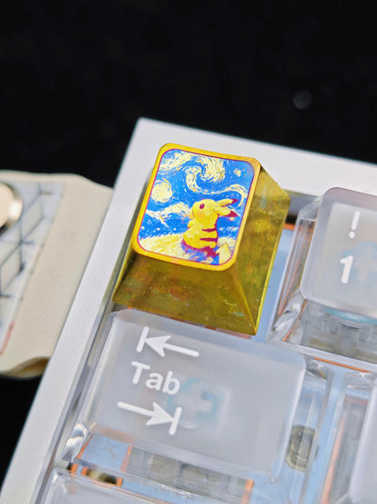 Pok é mon series, Starry Sky Pikachu 1U titanium alloy metal personalized keycaps, anime and game culture creative decorative keycaps