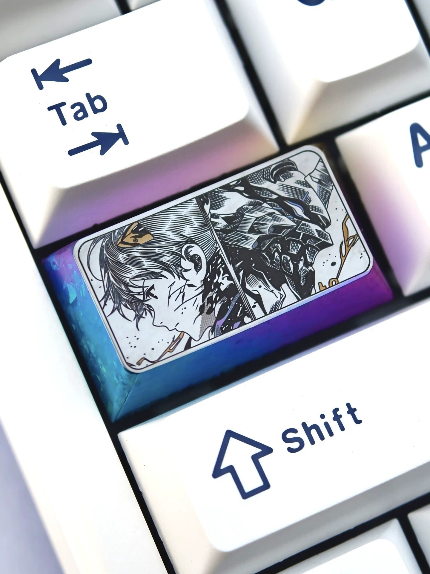 EVA，EVANGELION-01/Ikari Shinji， Precision carved 1.75U titanium alloy personalized keycaps, creative keycaps for anime and game design, mechanical keyboard decorative keycaps.