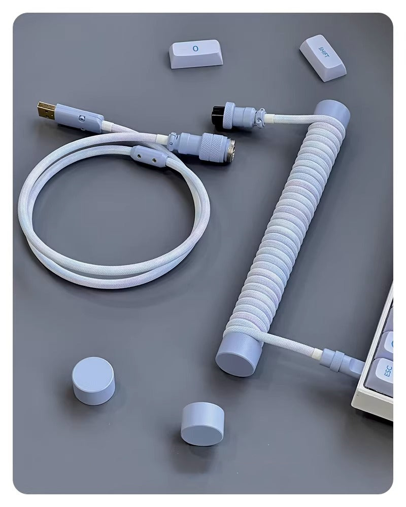 Haze blue color manual custom keyboard 1.5M aviation plug spiral data cable