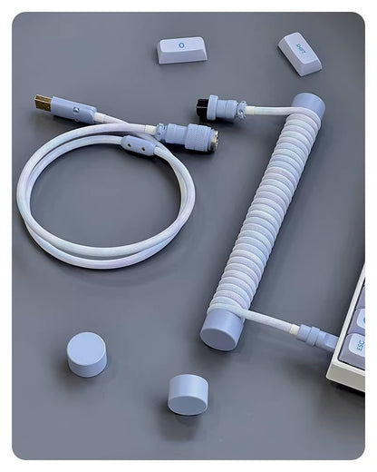 Haze blue color manual custom keyboard 1.5M aviation plug spiral data cable