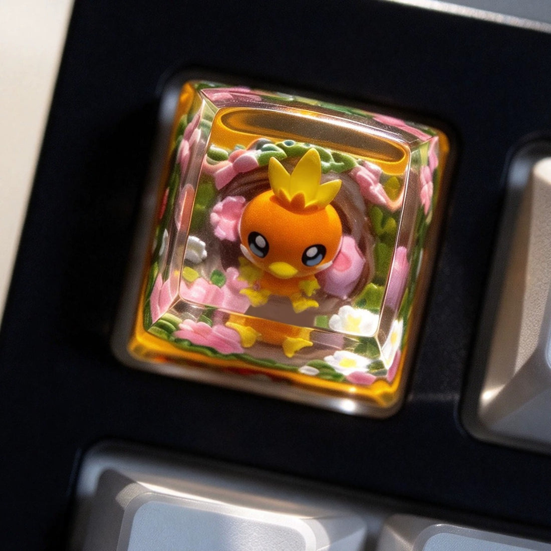 Pok é mon series, Torchic，Crystal Resin Personalized Keycaps, Anime Game Culture Creative Resin Keycaps, Mechanical Keyboard Art Decorative Keycaps
