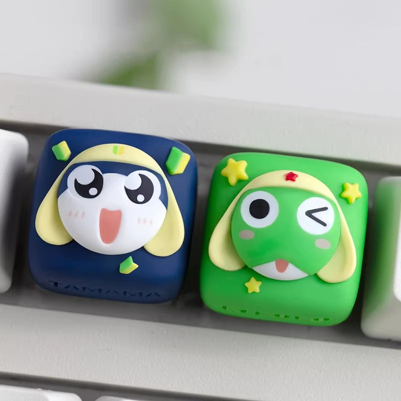Keroro Gunsou， Multi colored resin molded personalized keycaps, creative handmade resin decorative keycaps for anime and games