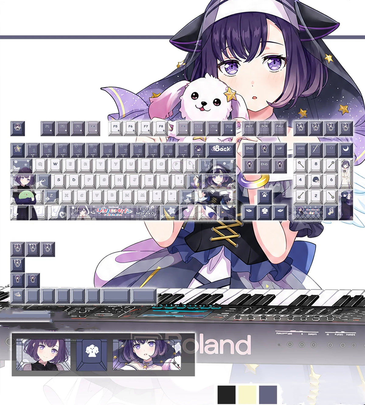 BanG Dream!, Miyako Fuji PBT material personalized keycap set, anime keycap culture peripheral mechanical keyboard decoration keycaps， Compatible with 61/64/68/75/84/87/104 key mechanical keyboard keycap set