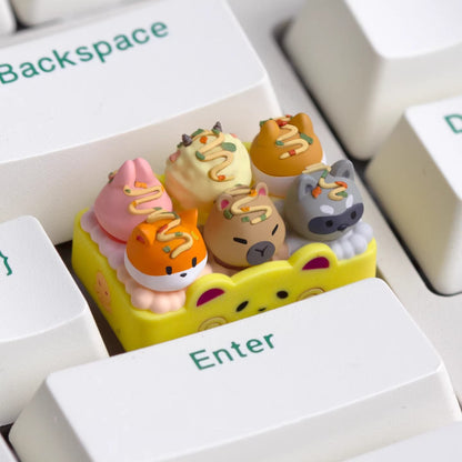Original design, multi-color resin molded 1.5U, Takoyaki personalized keycap, handmade craftsman decorative keycap