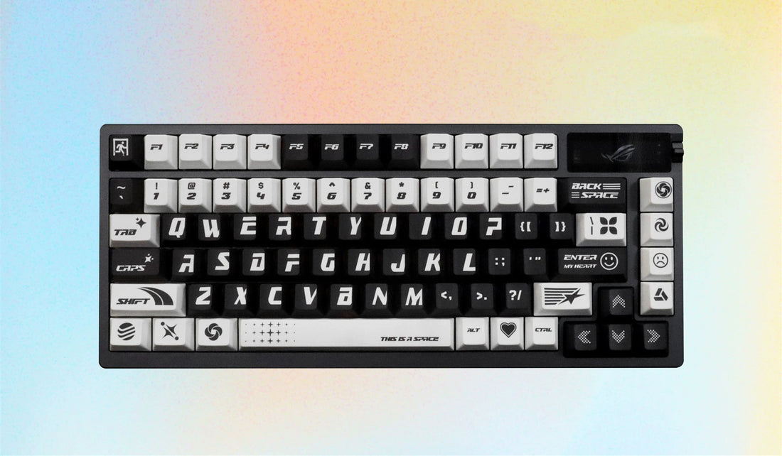Black and white dream, black and white color scheme PBT material personalized keycaps, mechanical keyboard replacement keycap set, anime and game cultural and creative keycaps set, Compatible with 61/64/68/75/84/87/104 Key Mechanical Keyboard Keycap Set