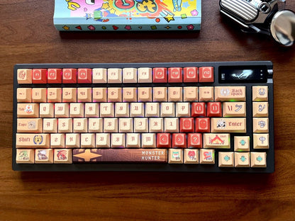 Monster Hunter Theme Wilderness Colors, PBT material personalized keycaps, mechanical keyboard replacement keycap set, anime and game cultural and creative keycaps set, Compatible with 61/64/68/75/84/87/104 Key Mechanical Keyboard Keycap Set