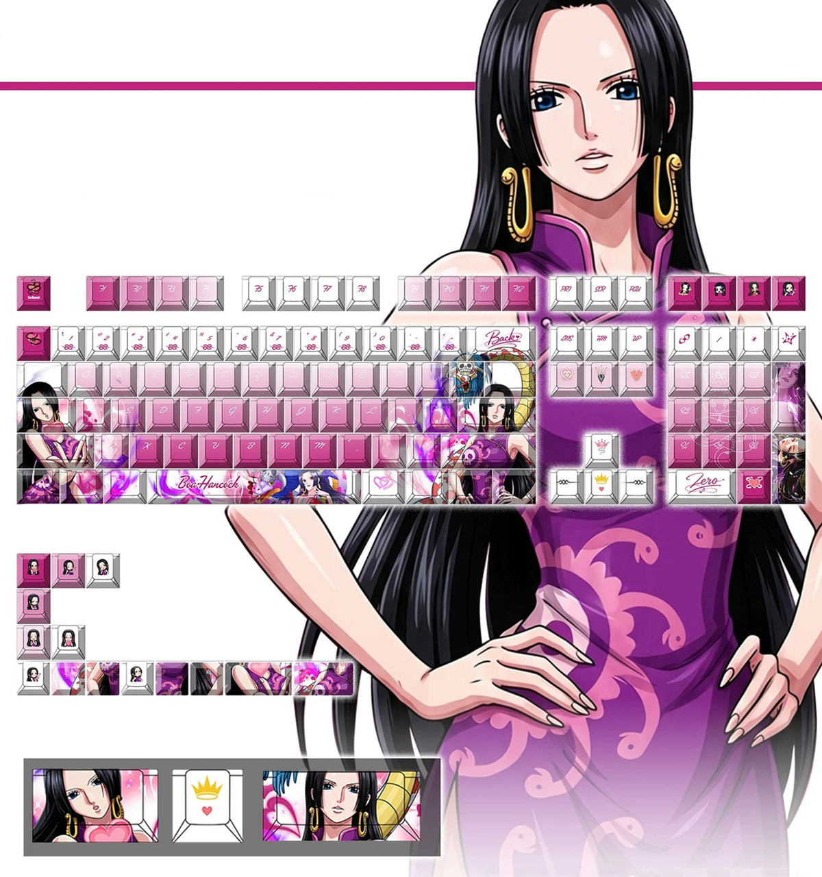 One Piece Boa·Hancock PBT material personalized keycap set, anime keycap culture peripheral mechanical keyboard decoration keycaps， Compatible with 61/64/68/75/84/87/104 key mechanical keyboard keycap set