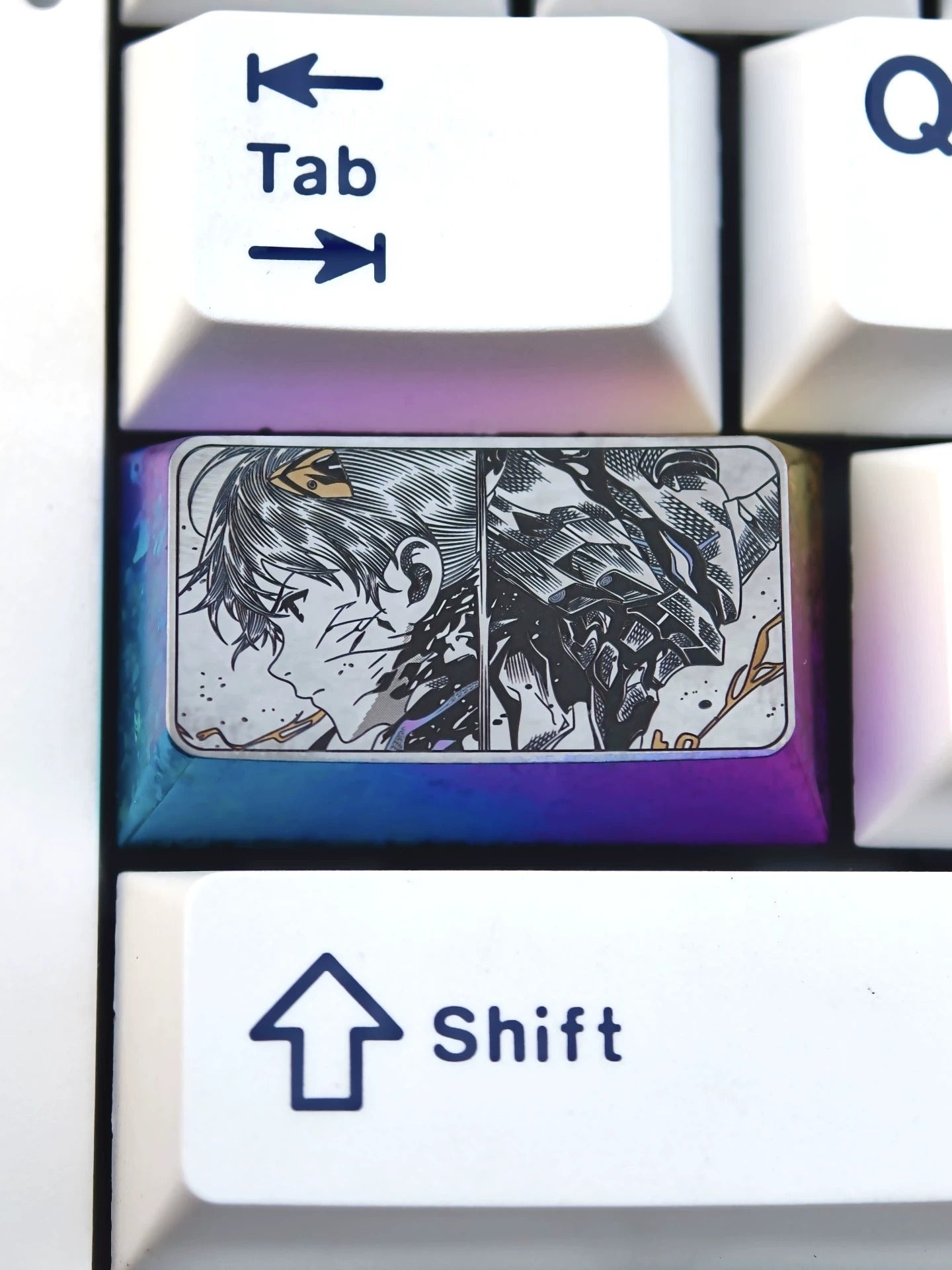 EVA，EVANGELION-01/Ikari Shinji， Precision carved 1.75U titanium alloy personalized keycaps, creative keycaps for anime and game design, mechanical keyboard decorative keycaps.