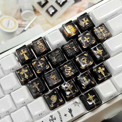 Baroque, Gothic style, crystal resin cross retro medieval effect personalized keycap set, mechanical keyboard art, cultural and creative decorative keycaps