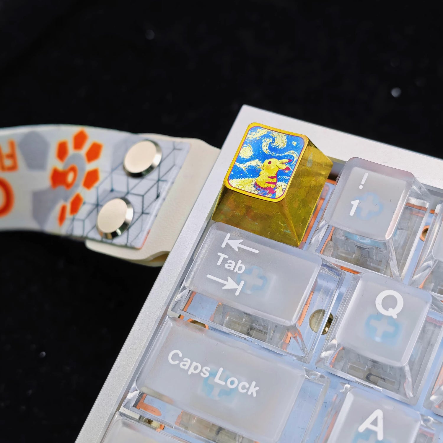 Pok é mon series, Starry Sky Pikachu 1U titanium alloy metal personalized keycaps, anime and game culture creative decorative keycaps