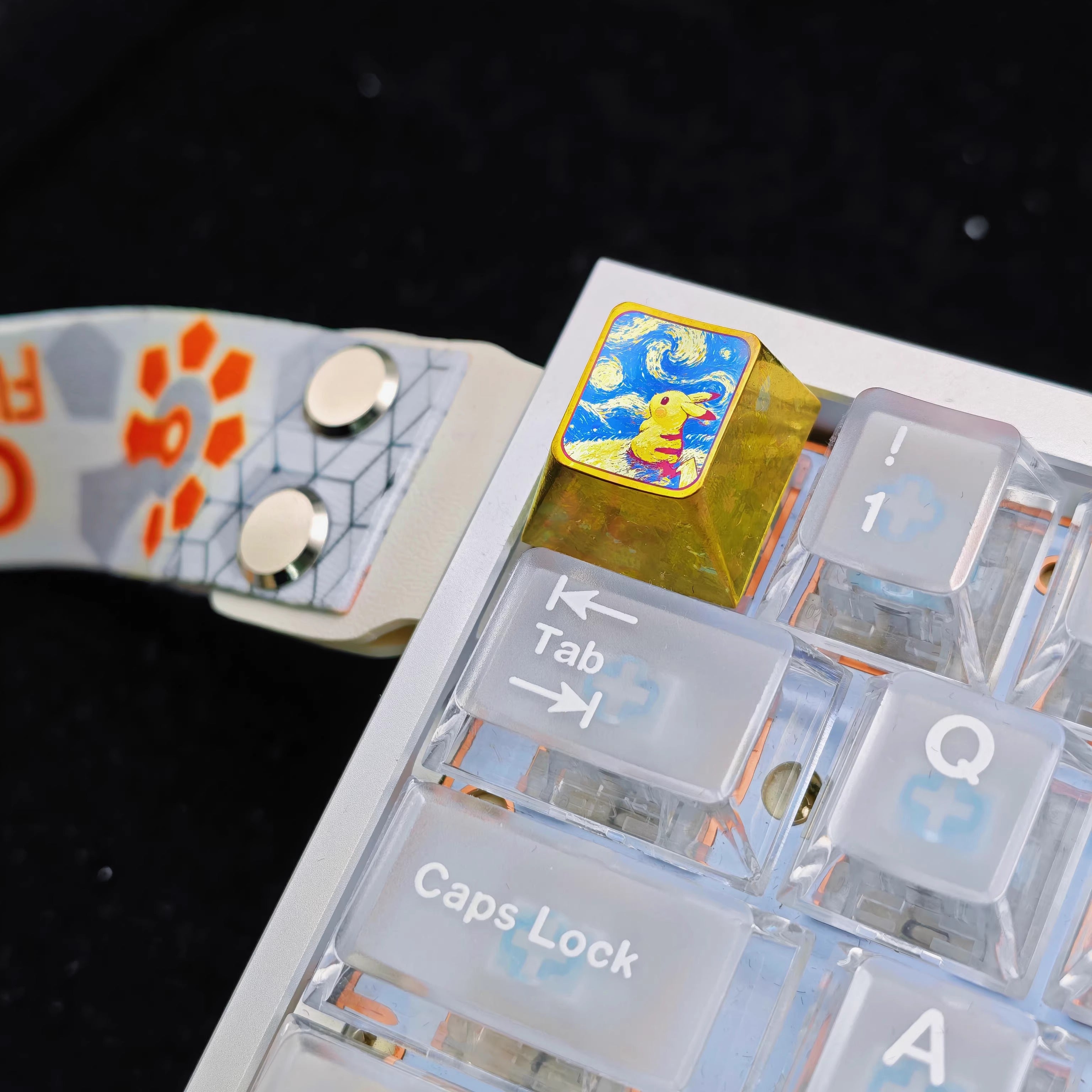 Pok é mon series, Starry Sky Pikachu 1U titanium alloy metal personalized keycaps, anime and game culture creative decorative keycaps