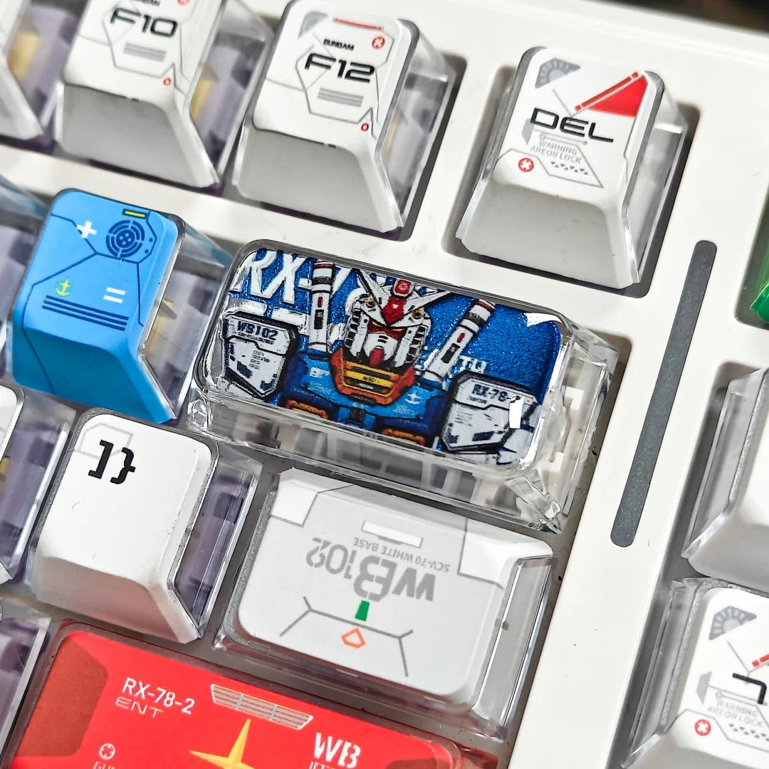 Gundam Theme Design, Mech 2U Backspace Key PC crystal resin gilded personalized keycaps, anime creative cultural peripheral products, decorative keycaps