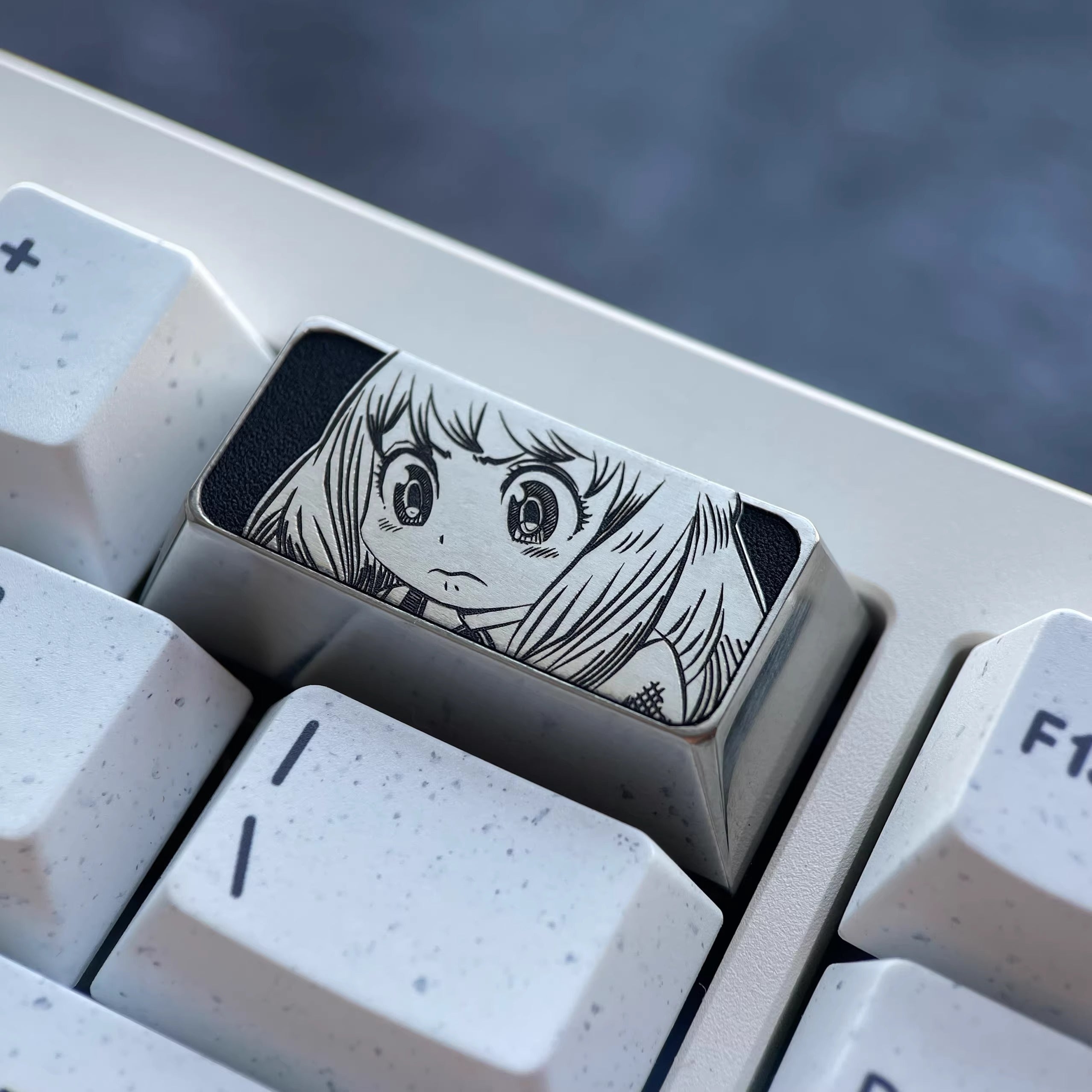 SPY × FAMILY, Anya Forger Theme, 2U Backspace Key Titanium Alloy Personalized Key Cap, Metal Decorative Key Cap, Mechanical Keyboard Anime Cartoon Key Cap