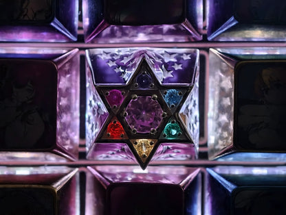 Hexagonal star, multi-color gemstone inlay, 925 sterling silver personalized keycap, hollowed out design mechanical keyboard metal decorative keycap