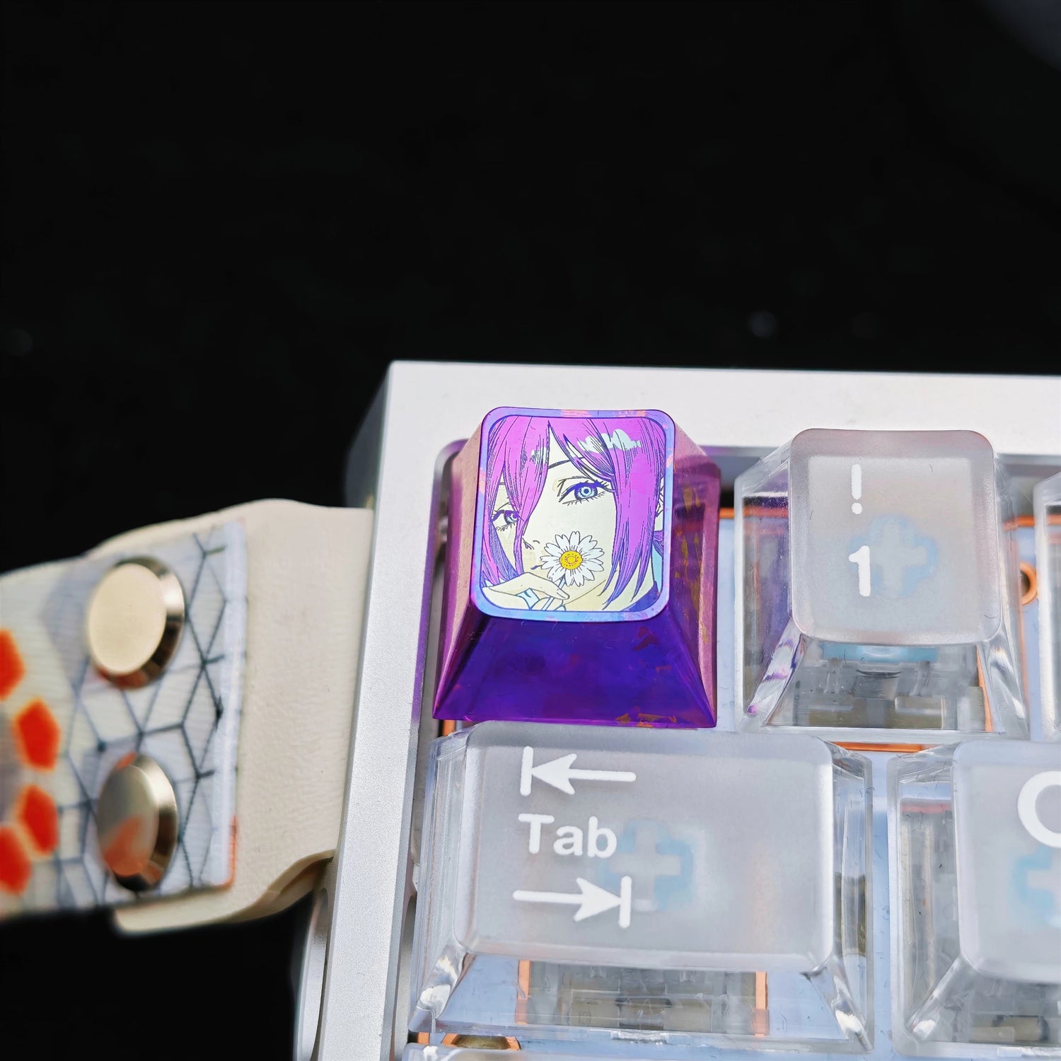 Chainsaw Man, Reze themed design, 1U titanium alloy decorative keycaps, anime, gaming, cultural and creative peripheral products, mechanical keyboards, metal personalized keycaps