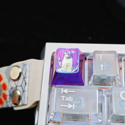 Chainsaw Man, Reze themed design, 1U titanium alloy decorative keycaps, anime, gaming, cultural and creative peripheral products, mechanical keyboards, metal personalized keycaps