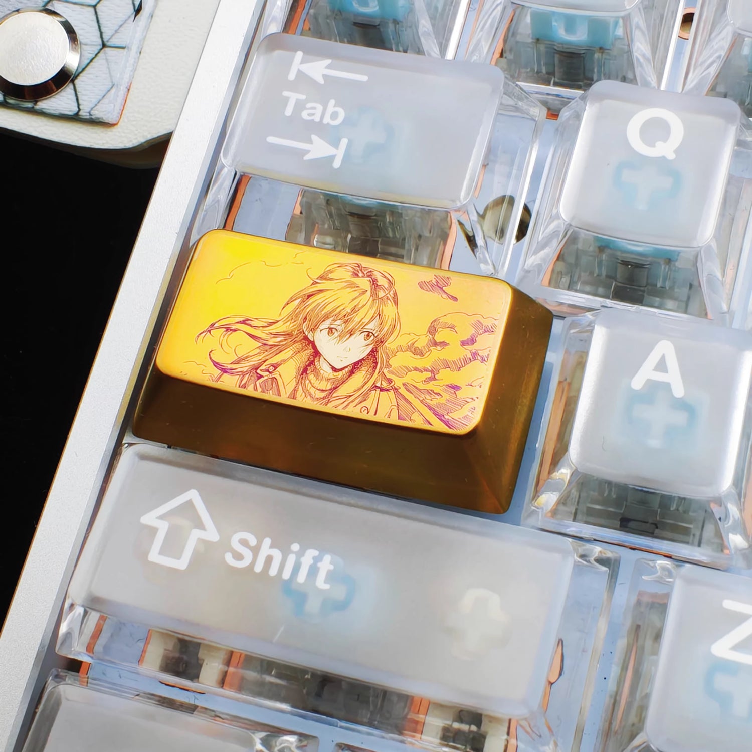 EVA theme, Asuka manga brushstrokes 1.75 U anime creative titanium alloy personalized keycaps, metal carved decorative keycaps