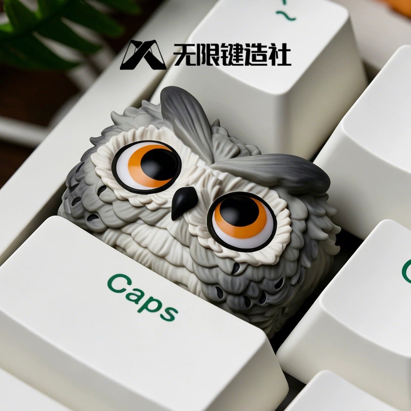 Owl shaped design personalized keycaps, 1.5U multi-color resin handmade art keycaps, mechanical keyboard decorative keycaps