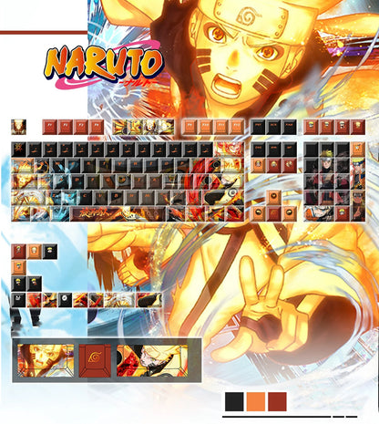 Naruto, Naruto Uzumaki PBT material personalized keycap set, anime keycap culture peripheral mechanical keyboard decoration keycaps， Compatible with 61/64/68/75/84/87/104 key mechanical keyboard keycap set