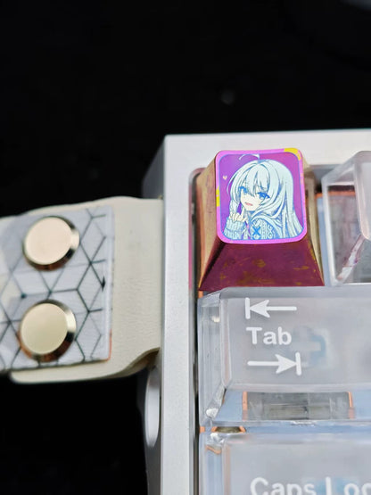 Wandering Witch: The Journey of Elaina，Elaina 1 U titanium alloy personalized keycaps, anime and game cultural creative keycaps, mechanical keyboard decorative keycaps