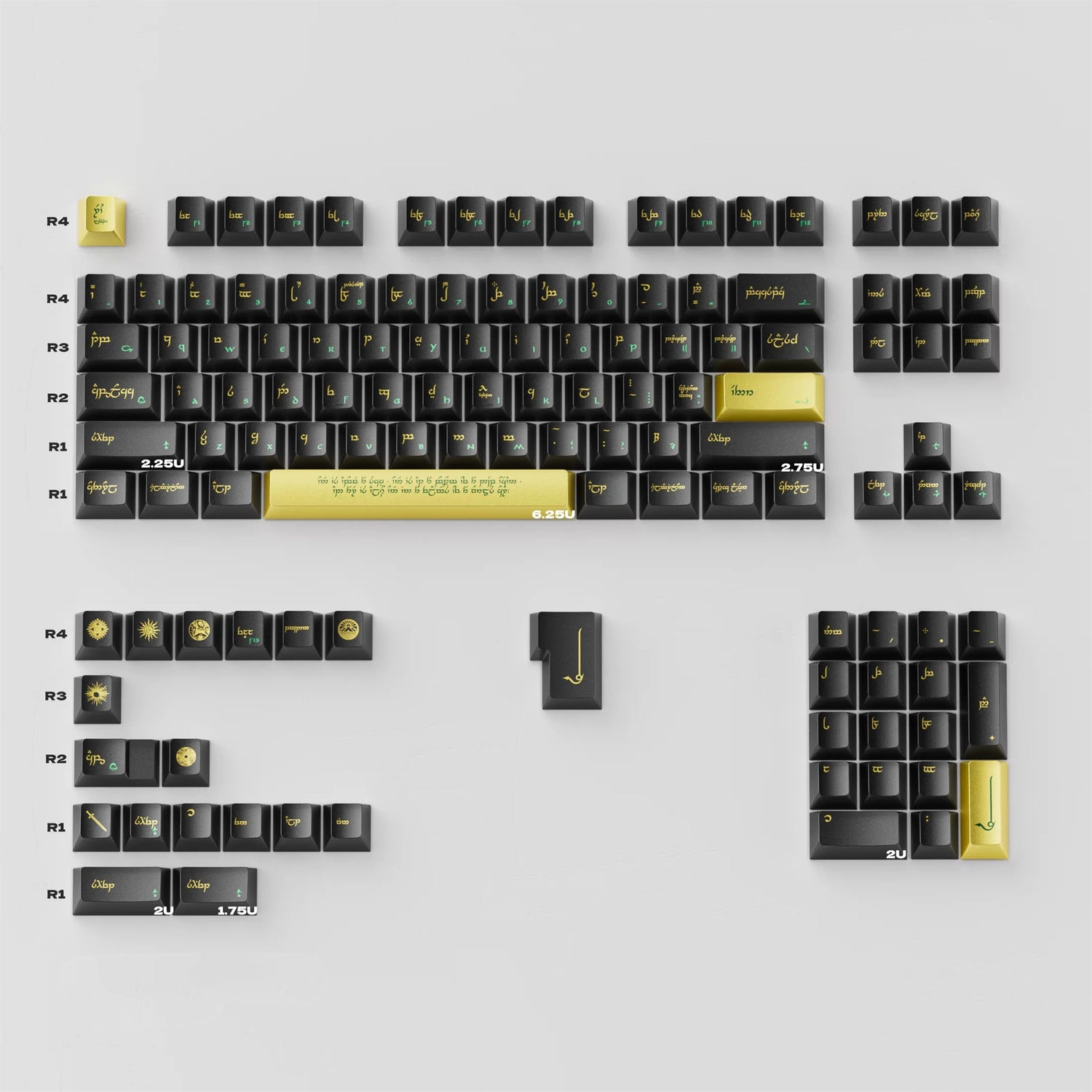 Elf Diamond Black Gold Color Match Keycap Set, Creative Keycap Cultural Art Keycap PBT Material Personalized Keycap Set, Compatible with 61/64/68/75/84/87/104 Key Mechanical Keyboard