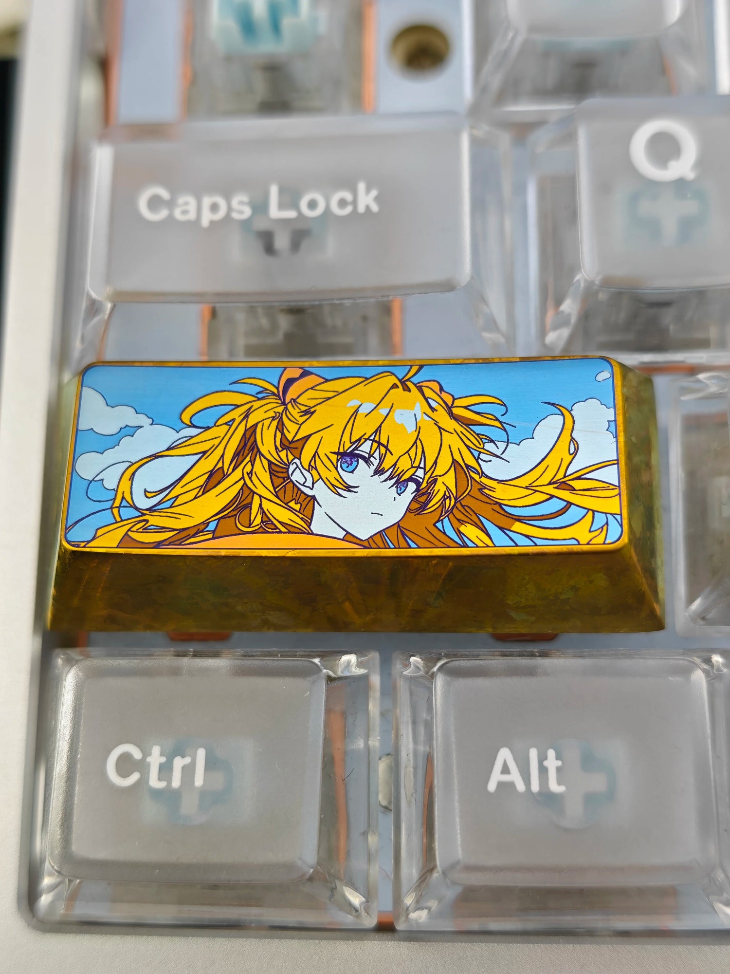 EVA， Asuka, Yellow Hair Version 2.25 U Titanium alloy personalized keycaps, anime and game cultural creative keycaps, mechanical keyboard decorative keycaps