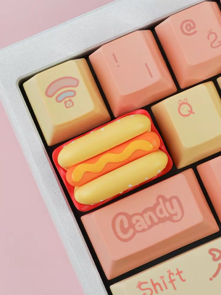 Cute hot dog resin material personalized keycaps, customized resin decorative keycaps, delicious food shaped decorative keycaps