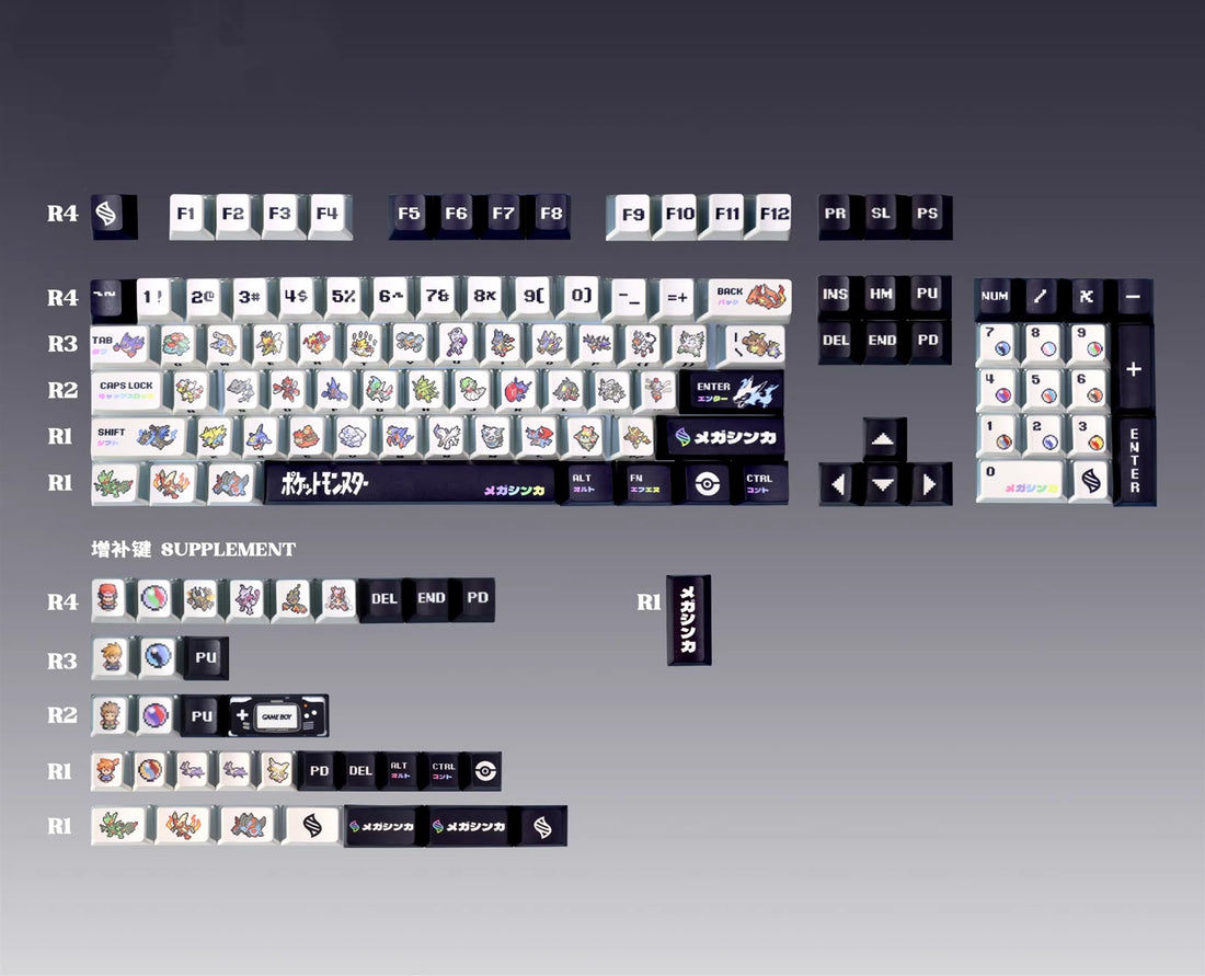 Pokemon Key Cap Mega Pixel Wind Mechanical Keyboard Cap PBT Five sided Thermal Sublimation Three sided Transparent Anime Theme Personalized Key Cap Set
