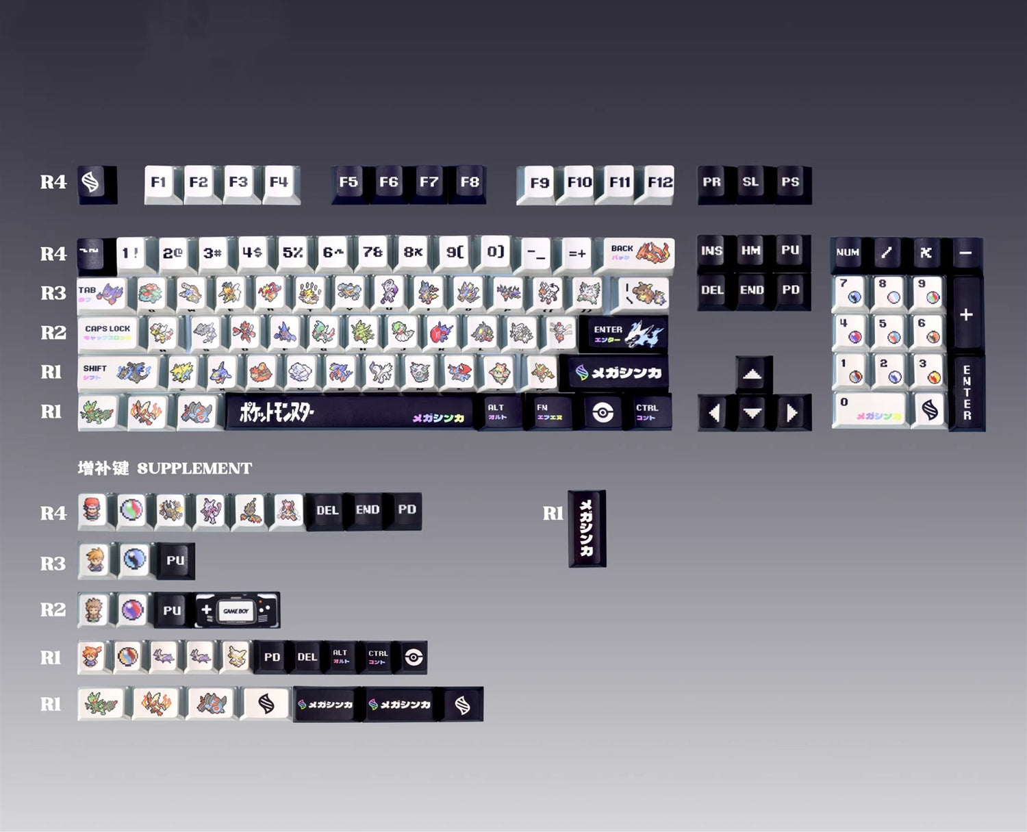 Pokemon Key Cap Mega Pixel Wind Mechanical Keyboard Cap PBT Five sided Thermal Sublimation Three sided Transparent Anime Theme Personalized Key Cap Set