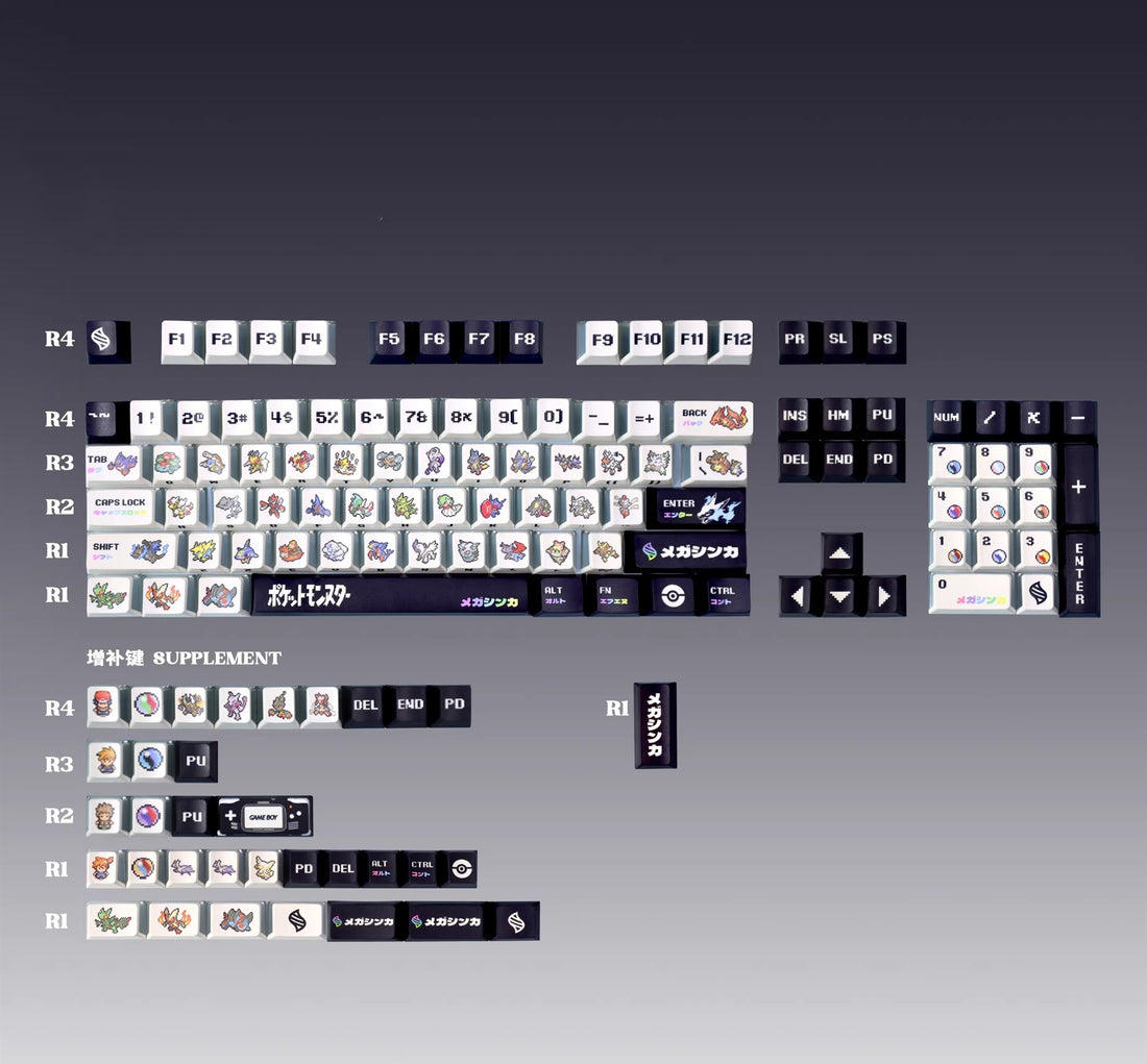 Pok é mon Theme Set Personalized Keycaps, Cute Pixel Style Mechanical Keyboard Cap PBT Five sided Heat Sublimation Original Factory Height
