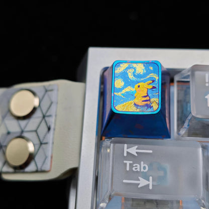 Pok é mon series, Starry Sky Pikachu 1U titanium alloy metal personalized keycaps, anime and game culture creative decorative keycaps