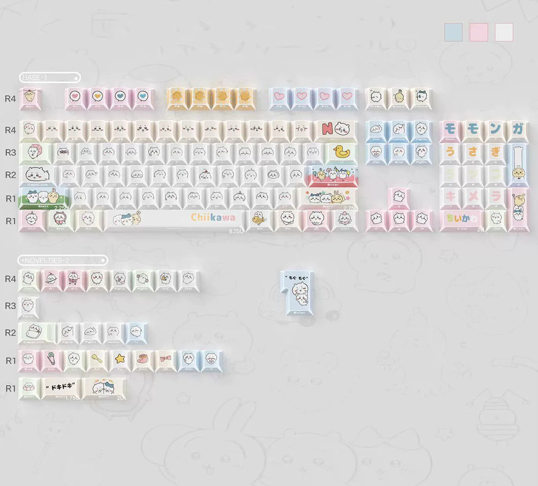Chiikawa theme design, 4-sided folded transparent series, custom set personalized keycap series，PBT material, Original factory height, compatible with 61/64/68/75/84/87/104 mechanical keyboard keycap set