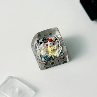 Flying into space, space themed design, Crystal drops of glue material artisankeycaps, craftsman decorated keycaps.