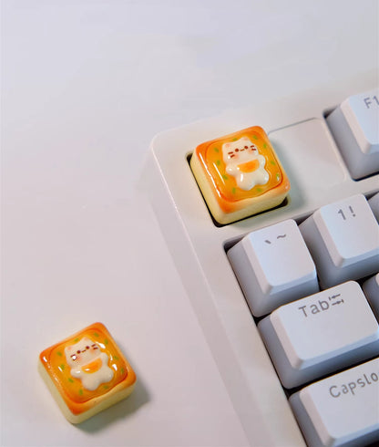Toast Kitty, 1U multi-color resin molded personalized keycaps, cute style mechanical keyboard decorative art keycaps