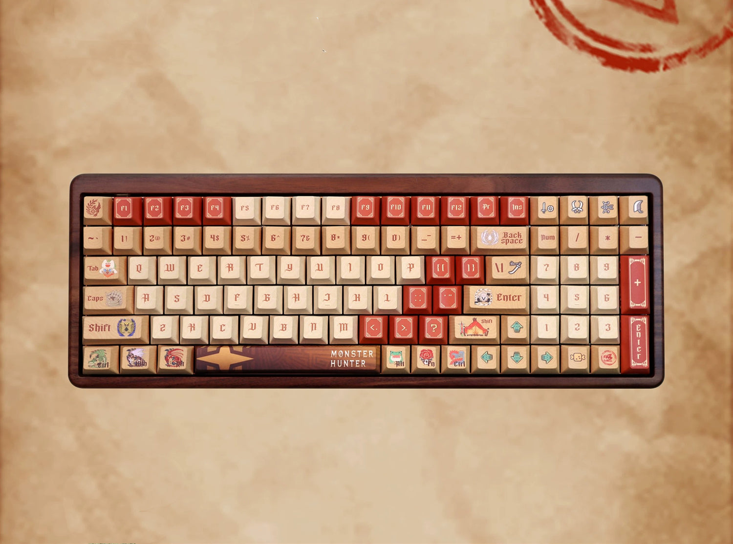 Monster Hunter Theme Wilderness Colors, PBT material personalized keycaps, mechanical keyboard replacement keycap set, anime and game cultural and creative keycaps set, Compatible with 61/64/68/75/84/87/104 Key Mechanical Keyboard Keycap Set