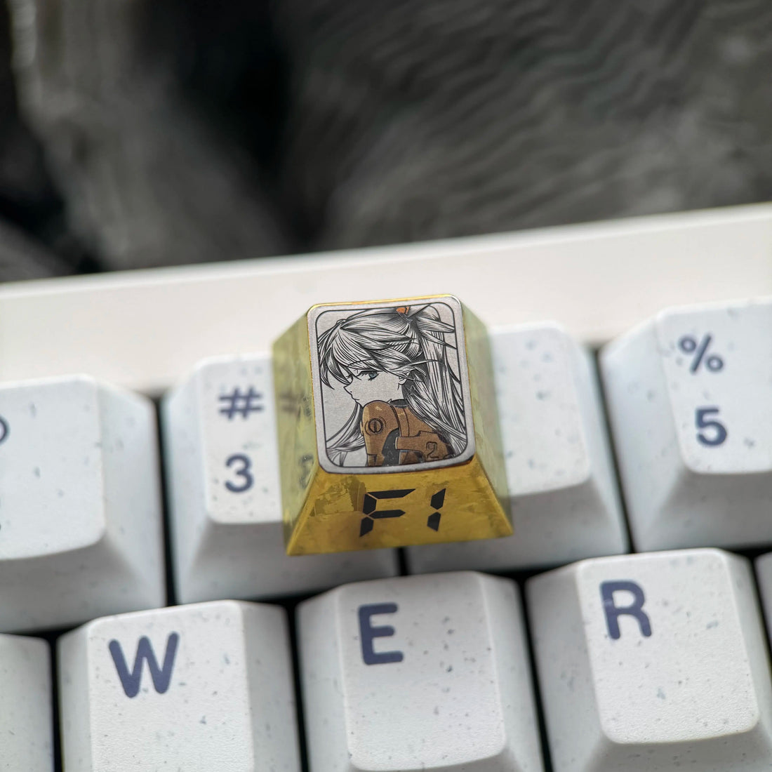 EVA， Asuka theme, F1-F12 precision carving 1 U titanium alloy personalized keycaps, anime and game cultural creative keycaps, mechanical keyboard decorative keycaps