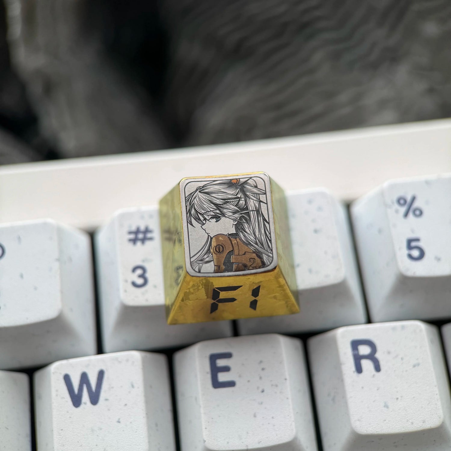 EVA， Asuka theme, F1-F12 precision carving 1 U titanium alloy personalized keycaps, anime and game cultural creative keycaps, mechanical keyboard decorative keycaps