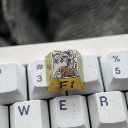 EVA， Asuka theme, F1-F12 precision carving 1 U titanium alloy personalized keycaps, anime and game cultural creative keycaps, mechanical keyboard decorative keycaps