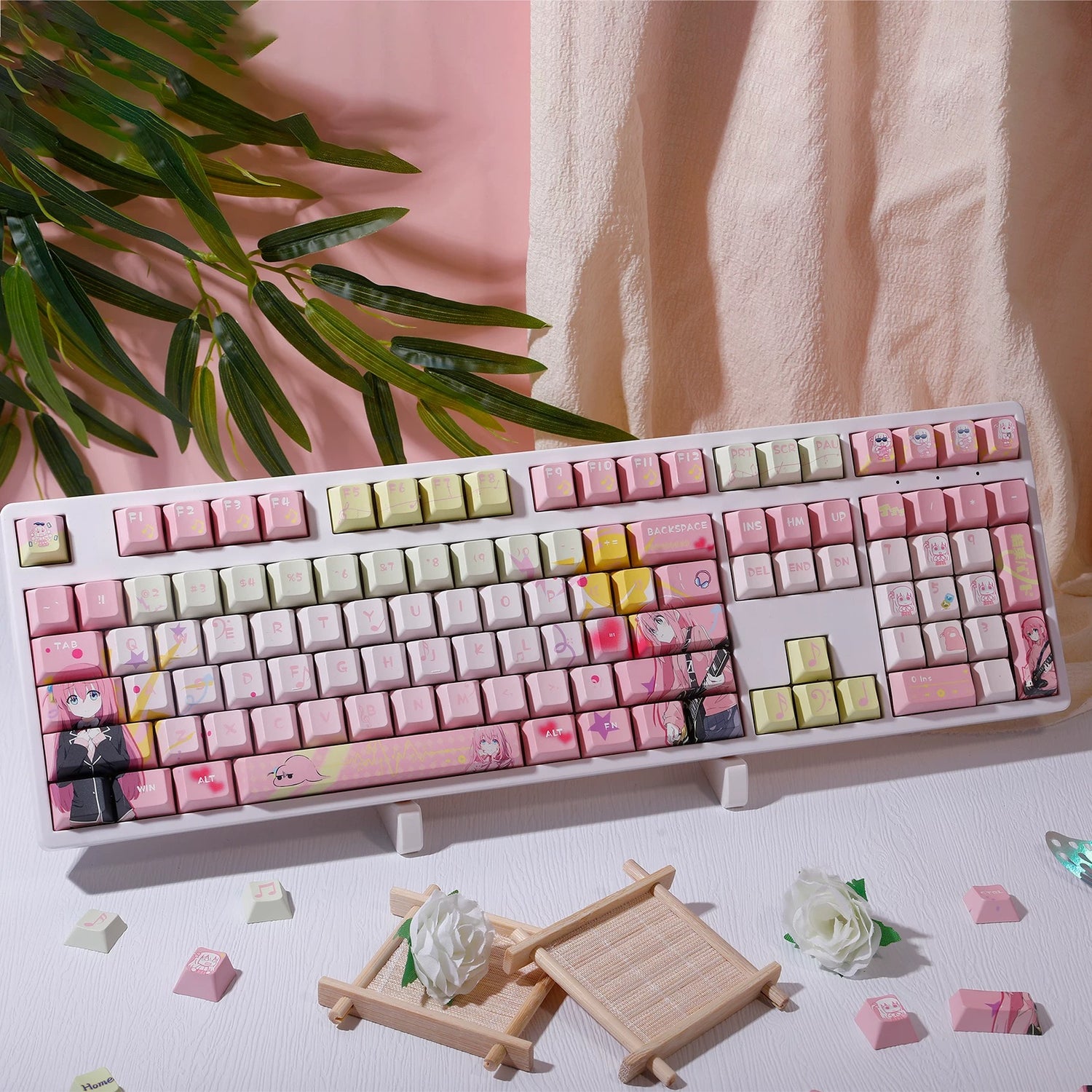 BOCCHI THE ROCK! ， Gotoh Hitori theme, PBT material personalized keycap set, anime keycap culture peripheral mechanical keyboard decoration keycaps， Compatible with 61/64/68/75/84/87/104 key mechanical keyboard keycap set