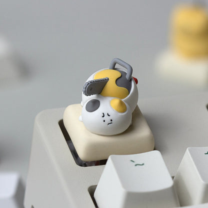 Chainsaw cat series, multi-color resin molded personalized keycaps, cartoon cute style resin decorative keycaps, mechanical keyboard art and cultural creative keycaps