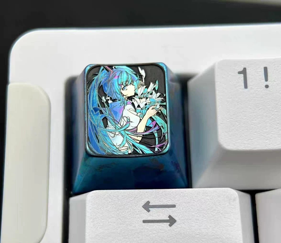 Hatsune Miku Long Hair Lily 1 U titanium alloy personalized keycaps, anime and game cultural creative keycaps, mechanical keyboard decorative keycaps