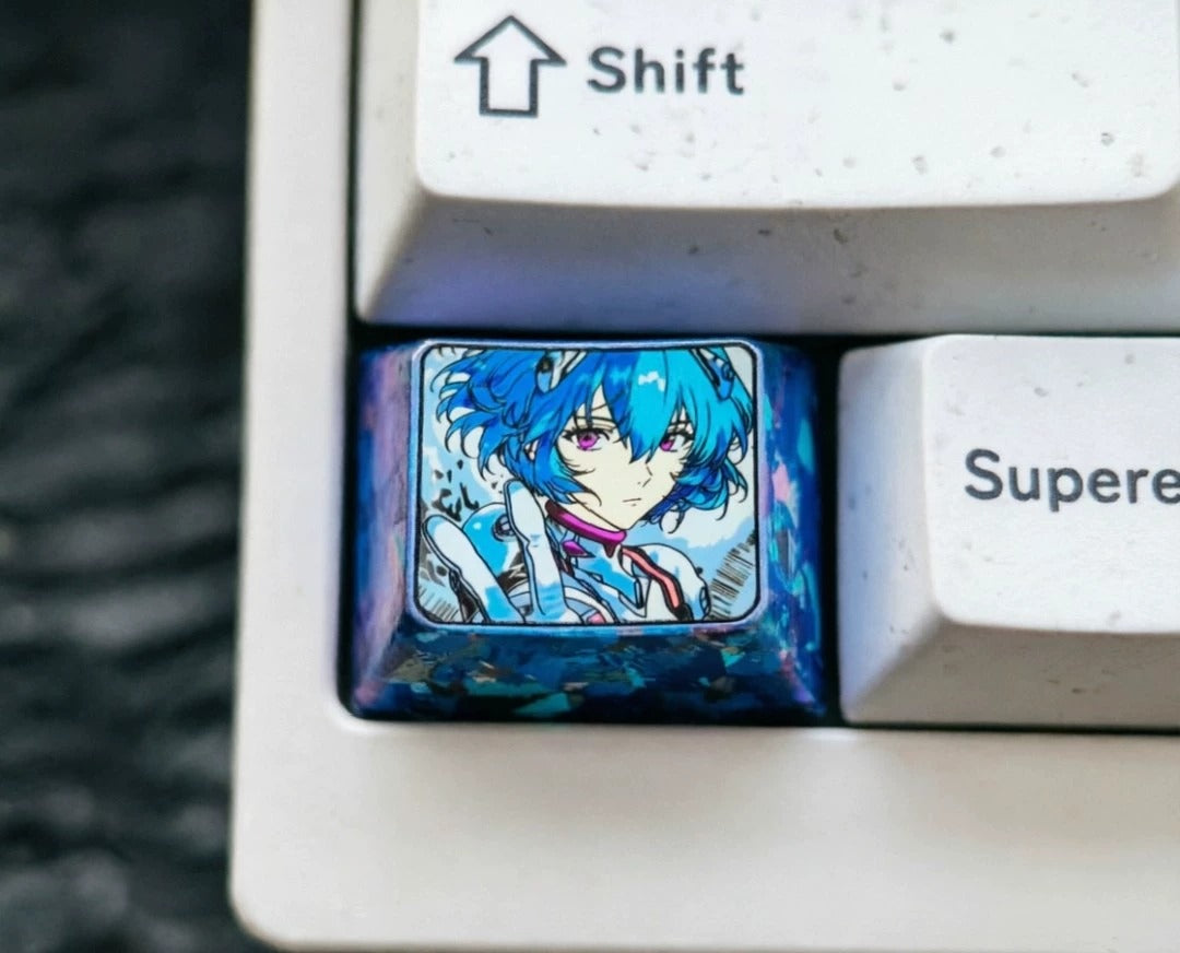 EVA, Ayanami Rei Theme Design, 1.25 U titanium alloy personalized keycaps, mechanical keyboard metal decorative keycaps, anime and game culture peripheral keycaps