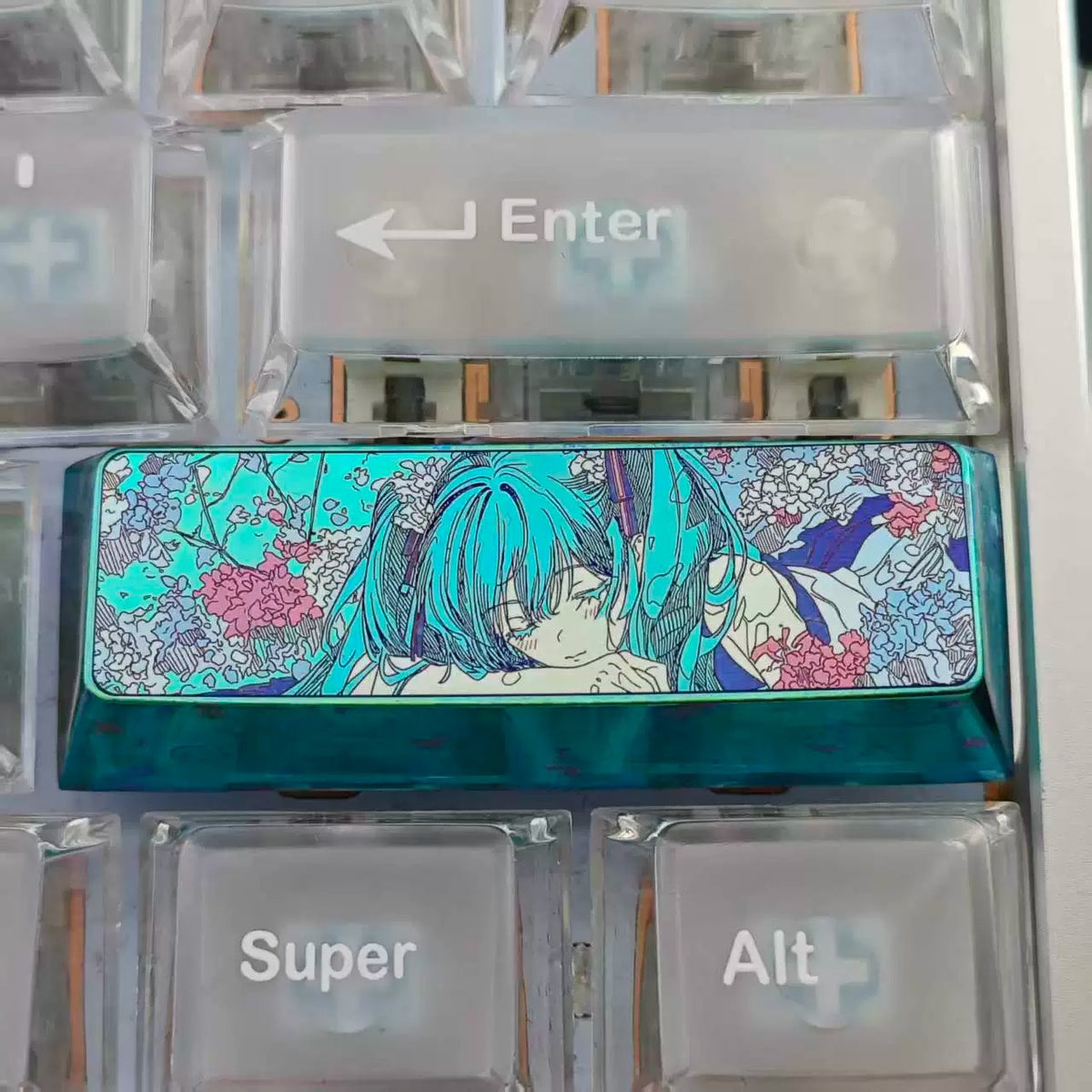 Hatsune Miku, 2.75 U shift,Titanium Alloy Custom Keycaps, suitable for anime, gaming, cultural and creative products, and mechanical keyboard decoration