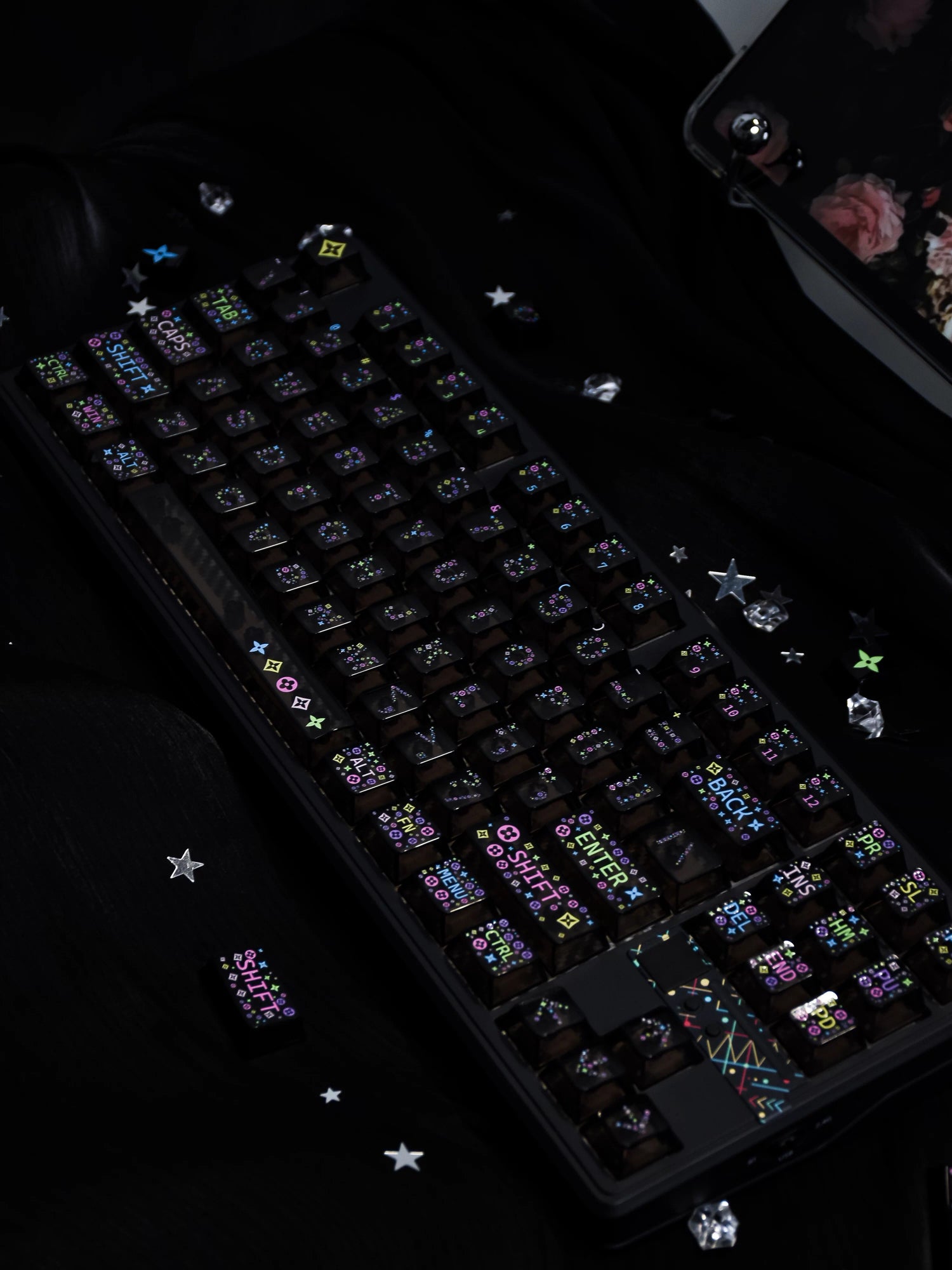 Retro luxury old patterned road personalized keycap set, made of PC material and UV printing technology, creative and fashionable retro decorative keycap set