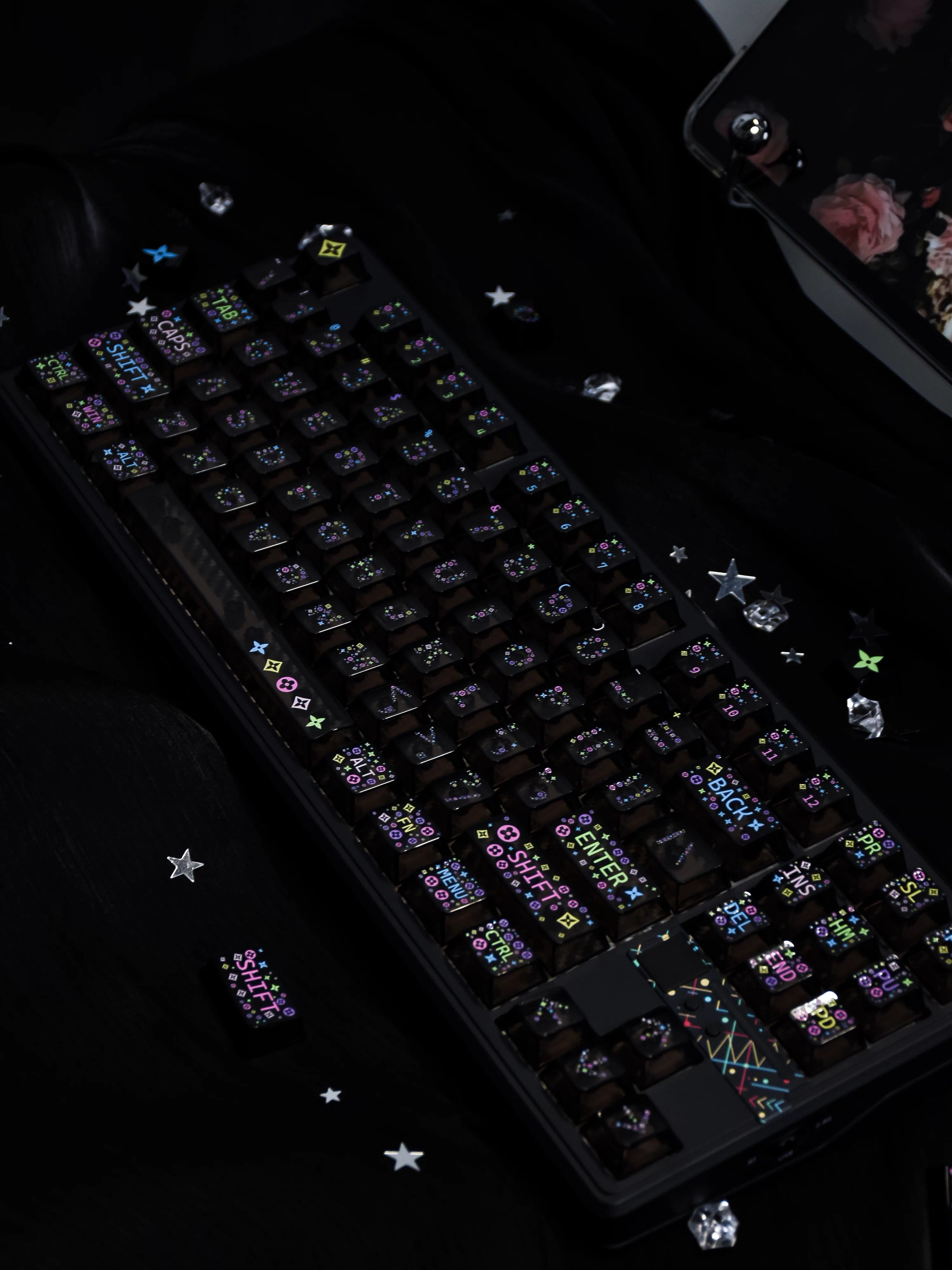 Retro luxury old patterned road personalized keycap set, made of PC material and UV printing technology, creative and fashionable retro decorative keycap set