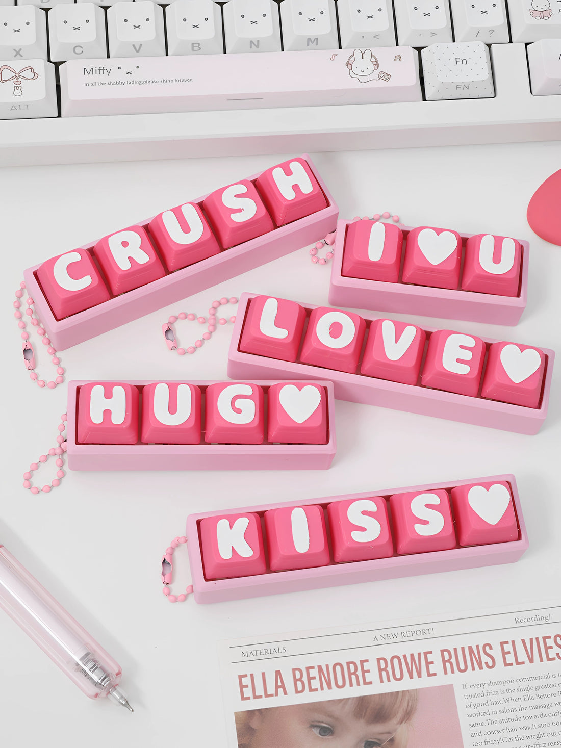 Cute letter combinations, love,switch tester, keycap keychain, cat themed keycap switch mechanical keyboard creative peripheral cultural products.