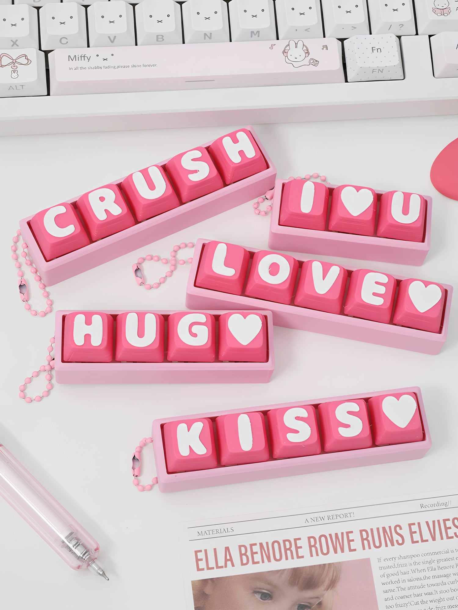 Cute letter combinations, love,switch tester, keycap keychain, cat themed keycap switch mechanical keyboard creative peripheral cultural products.
