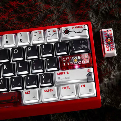Red Flame Storm Theme  PBT material personalized keycap set, mechanical keyboard replacement decorative keycaps, Transparent Compatible with 61/64/68/75/84/87/104 Key Mechanical Keyboards
