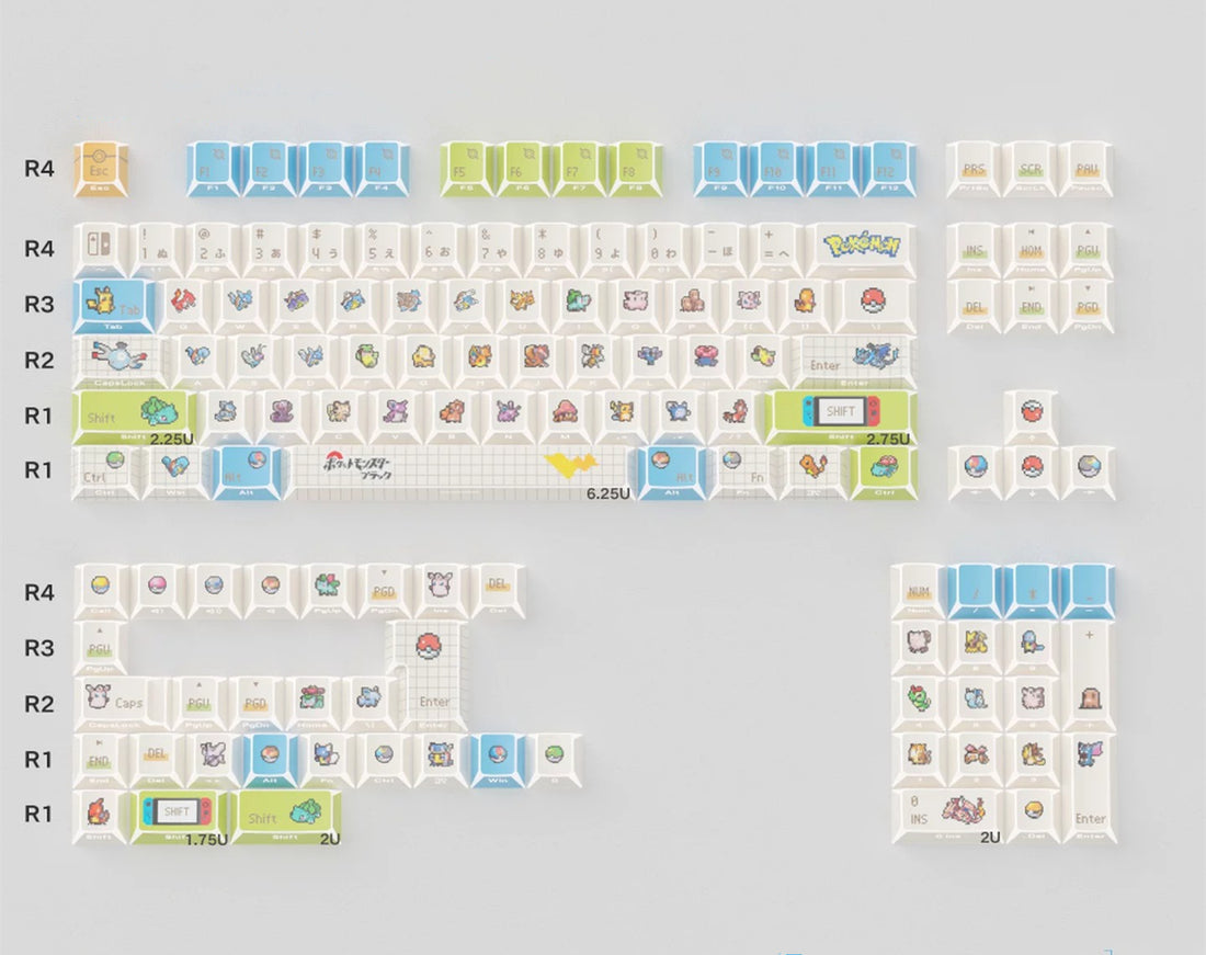 Pok é mon theme, version 2.0 edge translucent mechanical keyboard replacement keycap set, anime and game cultural and creative keycaps set, Compatible with 61/64/68/75/84/87/104 Key Mechanical Keyboard Keycap Set