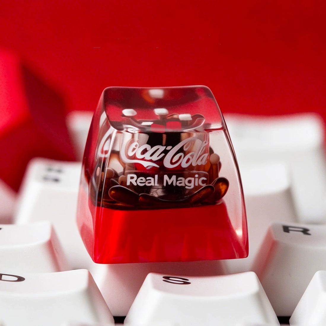 Coca Cola theme, crystal resin personalized keycaps, cultural and creative peripheral products, mechanical keyboard art decoration handmade keycaps